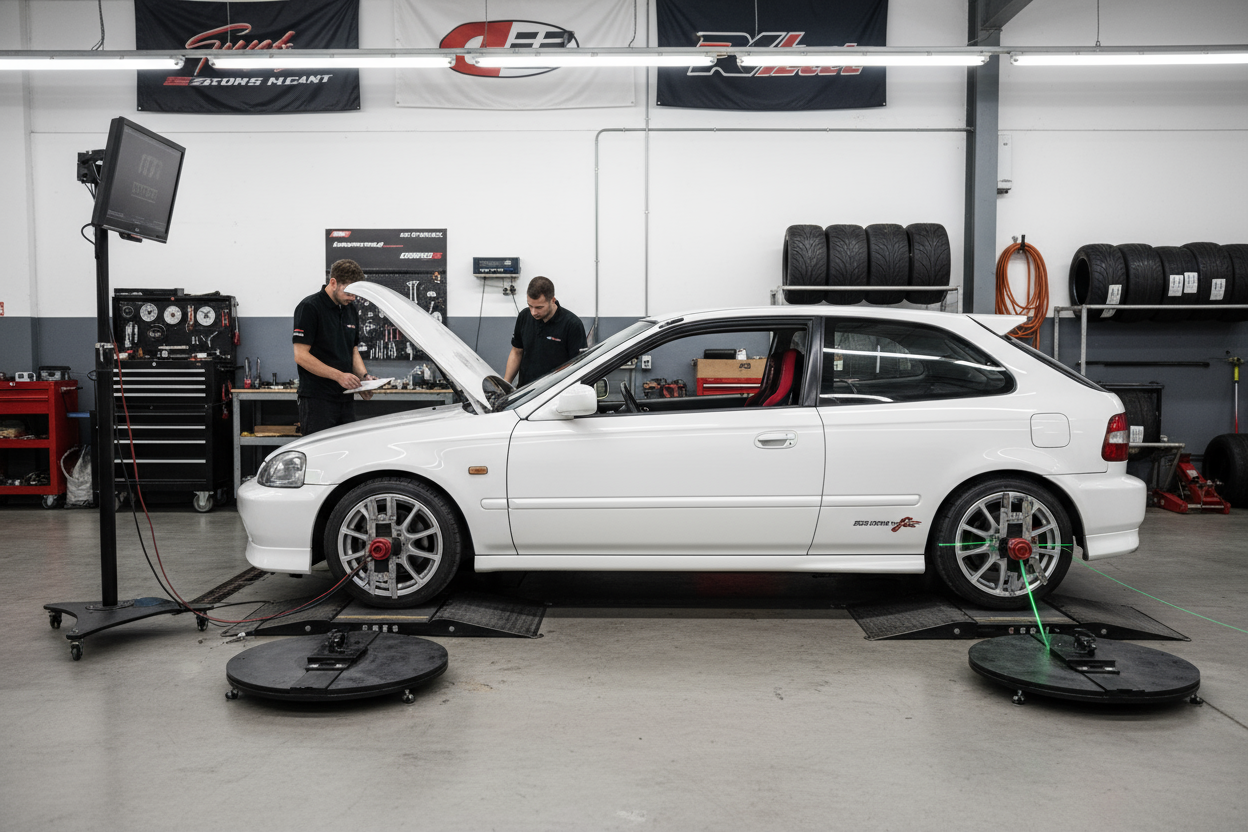 a 2000 civic type r been corner balanced in a proper motorsport setup scale